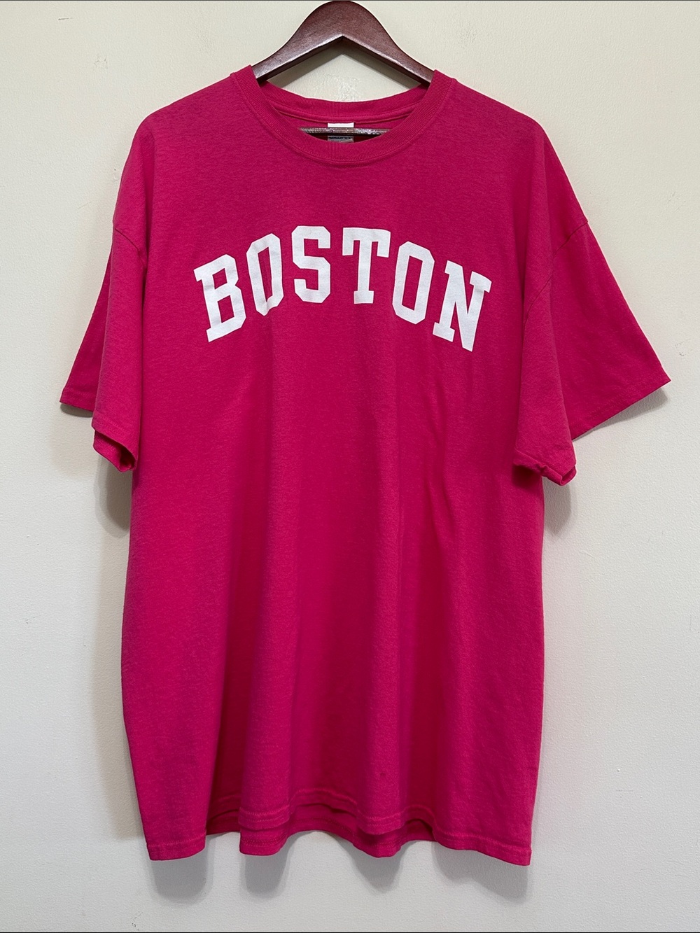 Gildan Boston Graphic Tee - Fuchsia with White Lettering